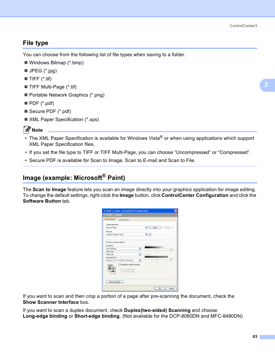 File type, Image (example: microsoft® paint), File type image (example: microsoft | Paint), Image (example: microsoft, 3file type | Brother MFC 8480DN User Manual | Page 71 / 229