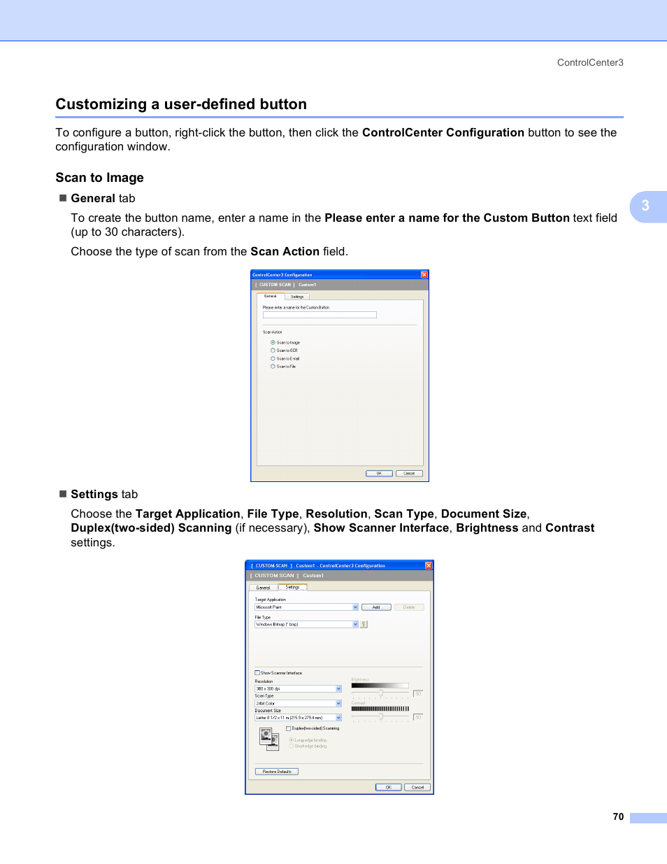 Customizing a user-defined button, Scan to image, 3customizing a user-defined button | Brother MFC 8480DN User Manual | Page 78 / 229