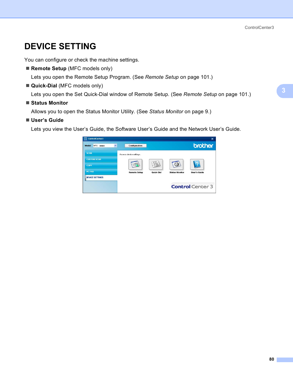 Device setting | Brother MFC 8480DN User Manual | Page 88 / 229