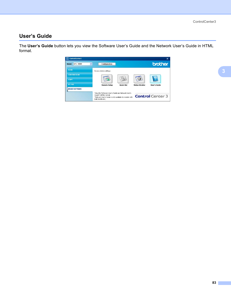 User’s guide, 3user’s guide | Brother MFC 8480DN User Manual | Page 91 / 229