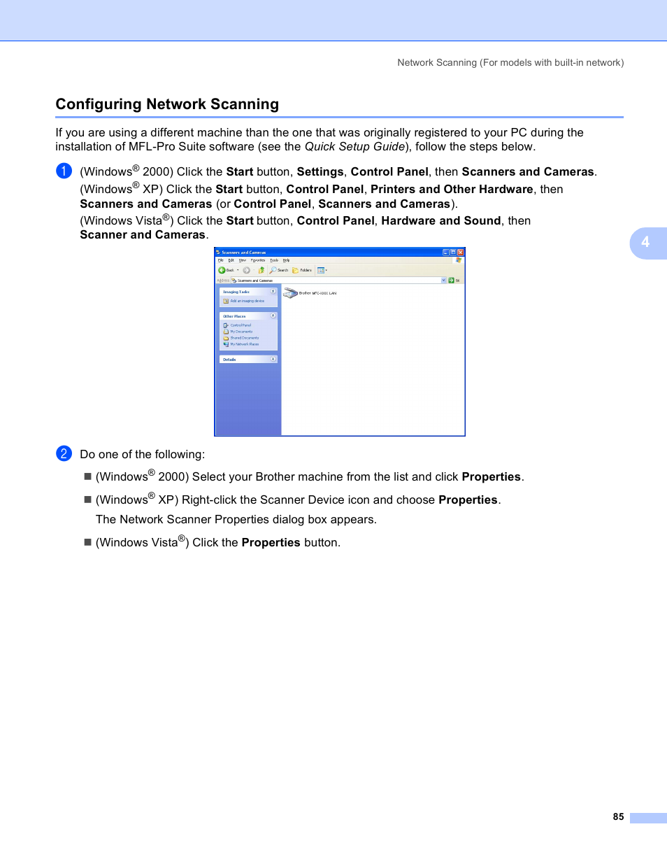 Configuring network scanning, 4configuring network scanning | Brother MFC 8480DN User Manual | Page 93 / 229