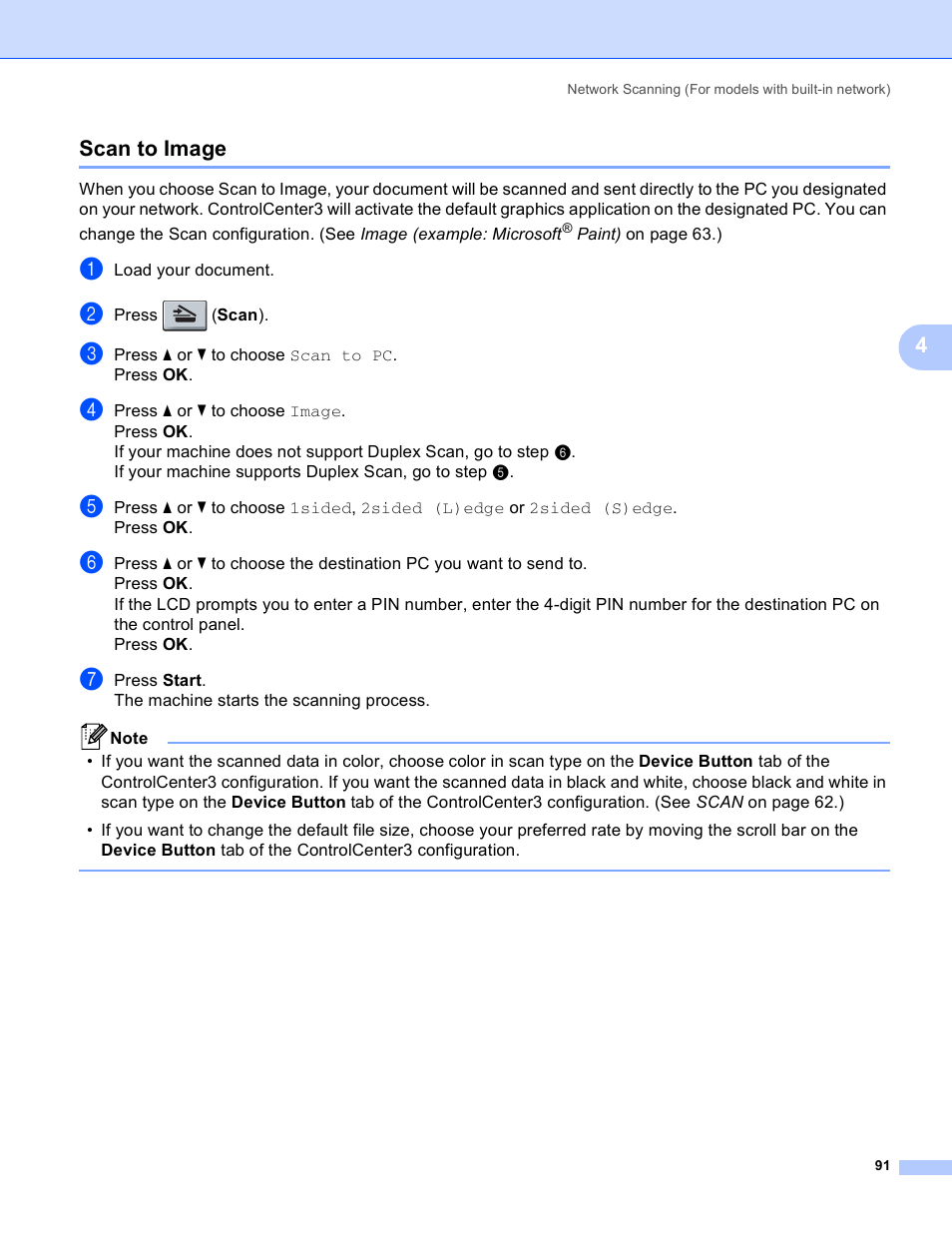 Scan to image, 4scan to image | Brother MFC 8480DN User Manual | Page 99 / 229