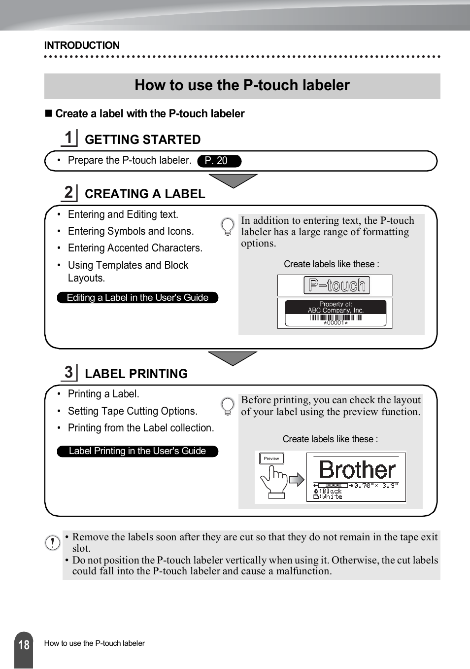 How to use the p-touch labeler | Brother PT-H500 User Manual | Page 18 / 41