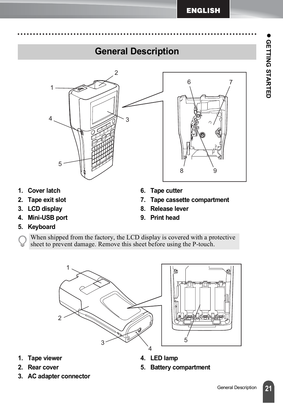 General description | Brother PT-H500 User Manual | Page 21 / 41