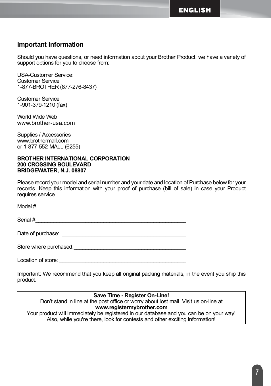 Important information | Brother PT-H500 User Manual | Page 7 / 41