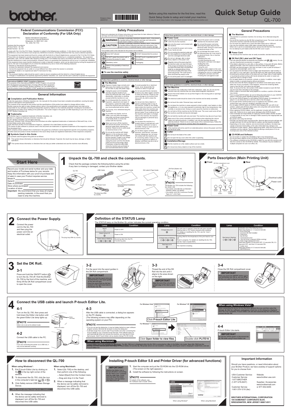 Brother QL-700 User Manual | 2 pages