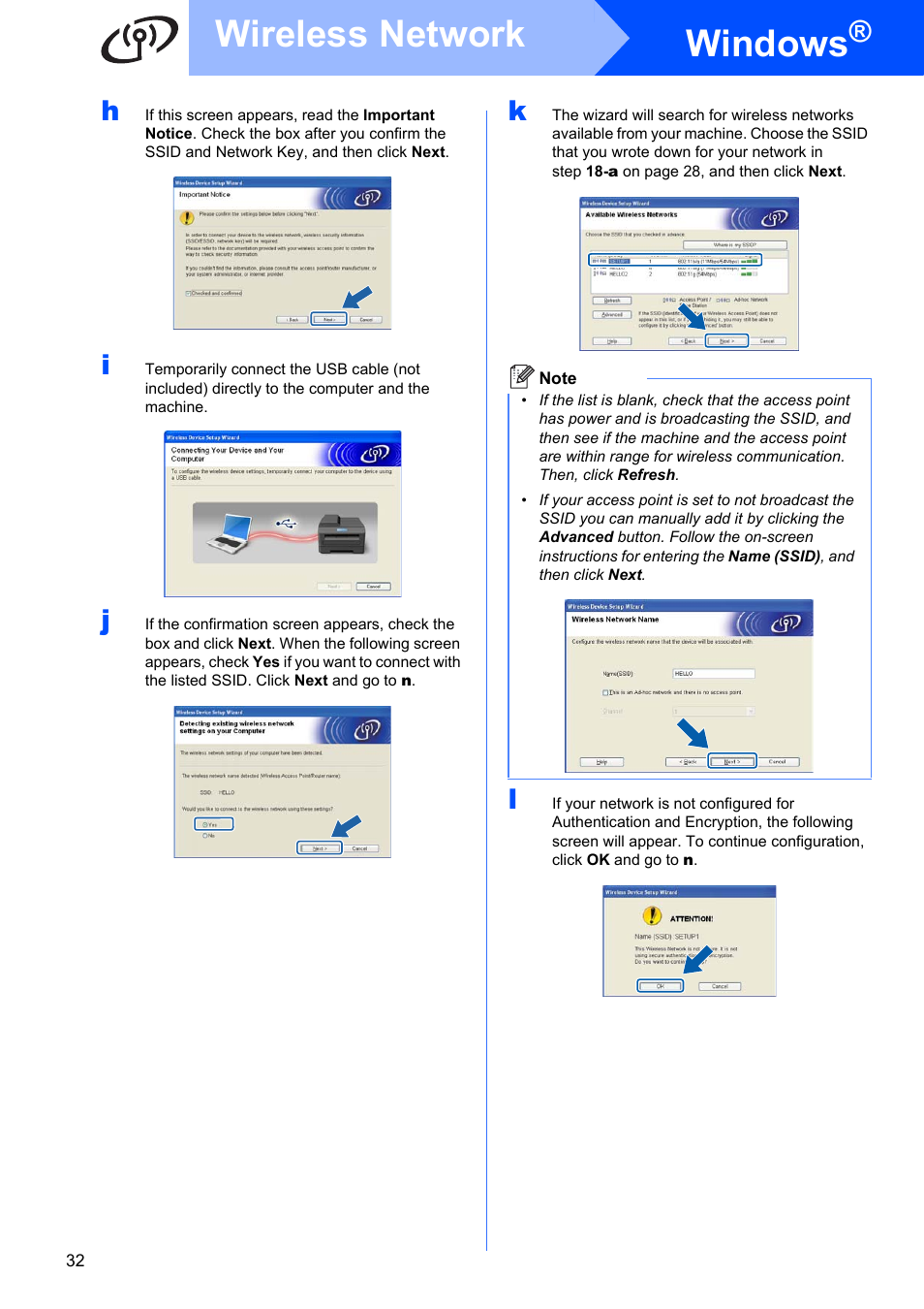 Windows, Wireless network | Brother MFC-9325CW User Manual | Page 32 / 47