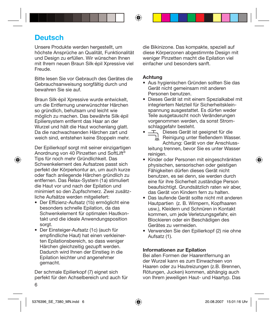 Deutsch | Braun 7380 Silk-épil Xpressive User Manual | Page 5 / 71