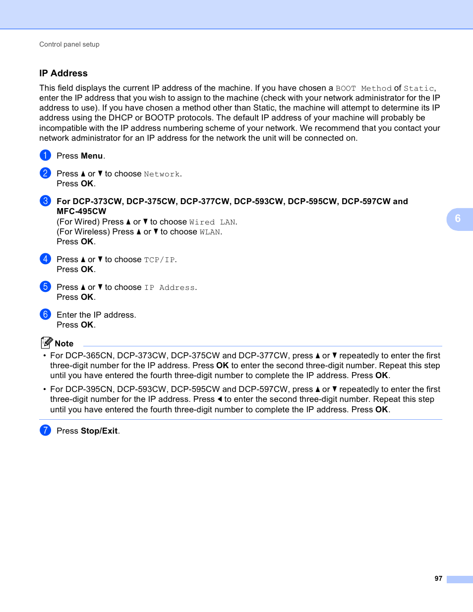 Ip address | Brother DCP-395CN User Manual | Page 106 / 170