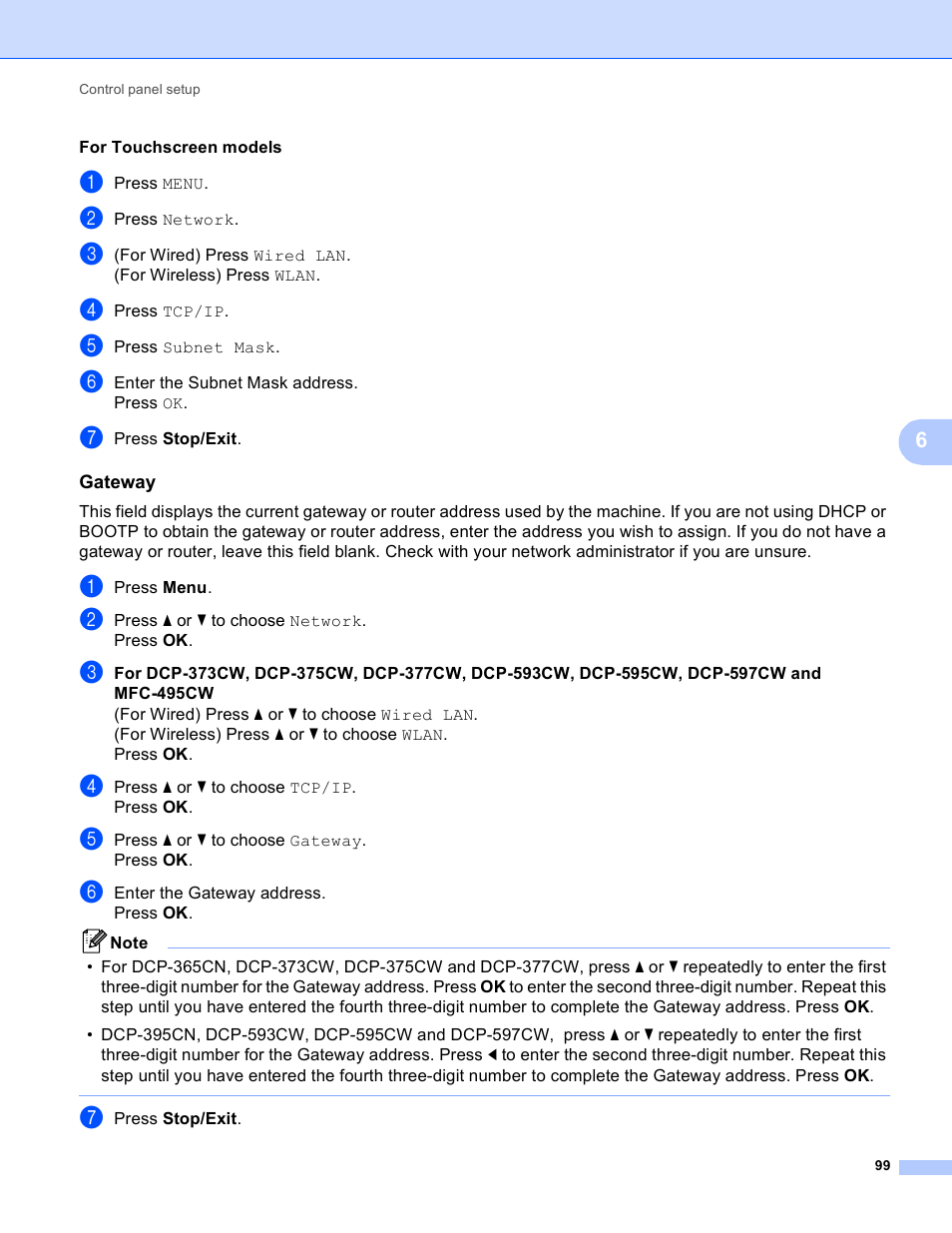 Gateway | Brother DCP-395CN User Manual | Page 108 / 170