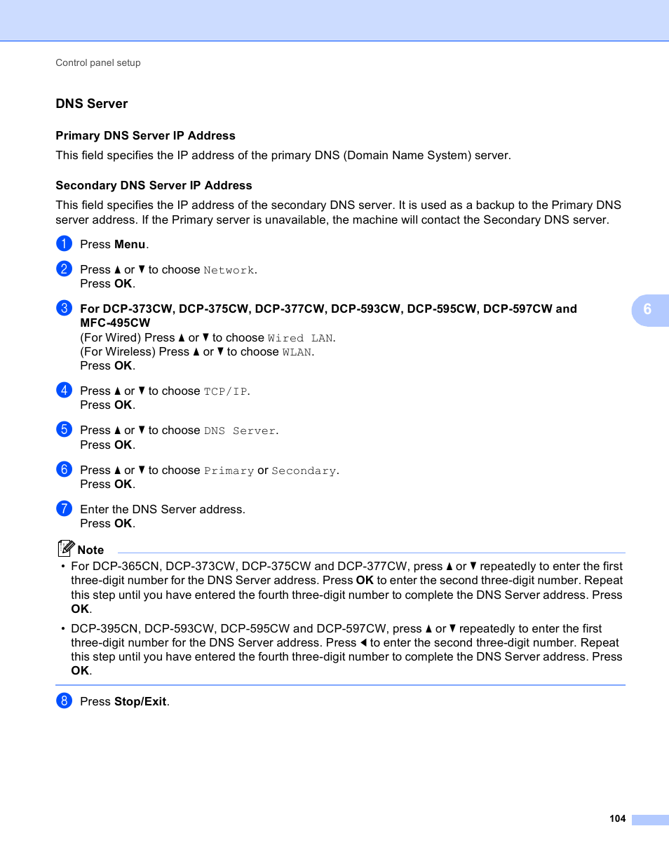 Dns server | Brother DCP-395CN User Manual | Page 113 / 170