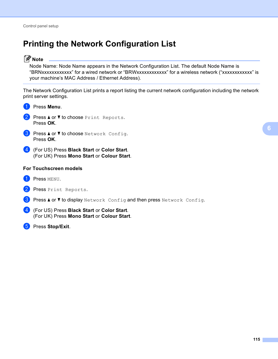 Printing the network configuration list | Brother DCP-395CN User Manual | Page 124 / 170