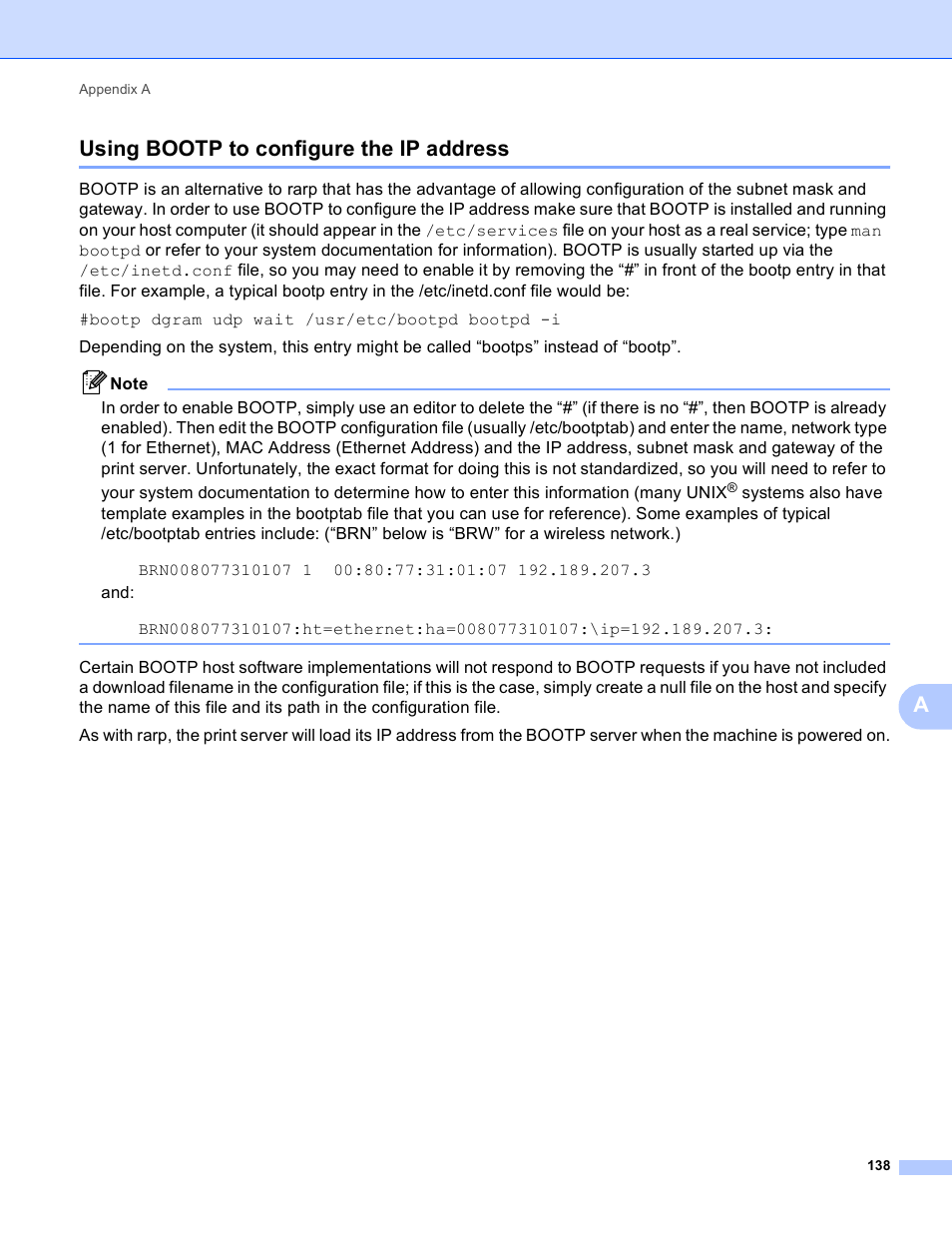 Using bootp to configure the ip address, Ausing bootp to configure the ip address | Brother DCP-395CN User Manual | Page 147 / 170
