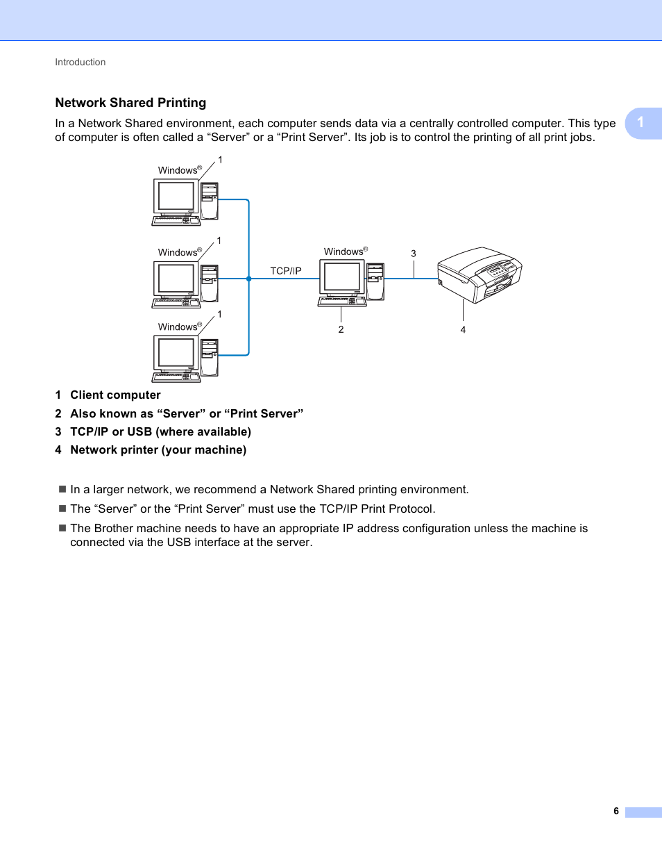 Network shared printing | Brother DCP-395CN User Manual | Page 15 / 170