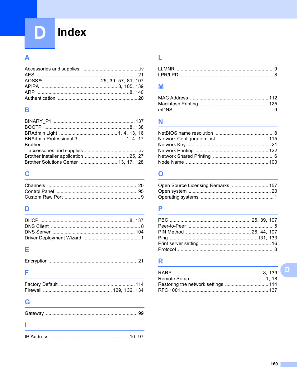 Index | Brother DCP-395CN User Manual | Page 169 / 170