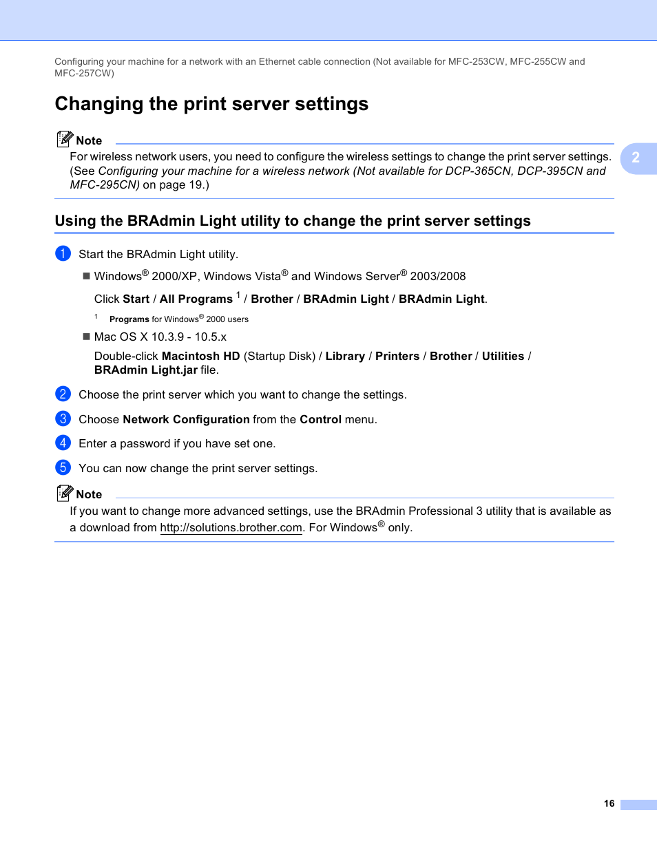 Changing the print server settings | Brother DCP-395CN User Manual | Page 25 / 170