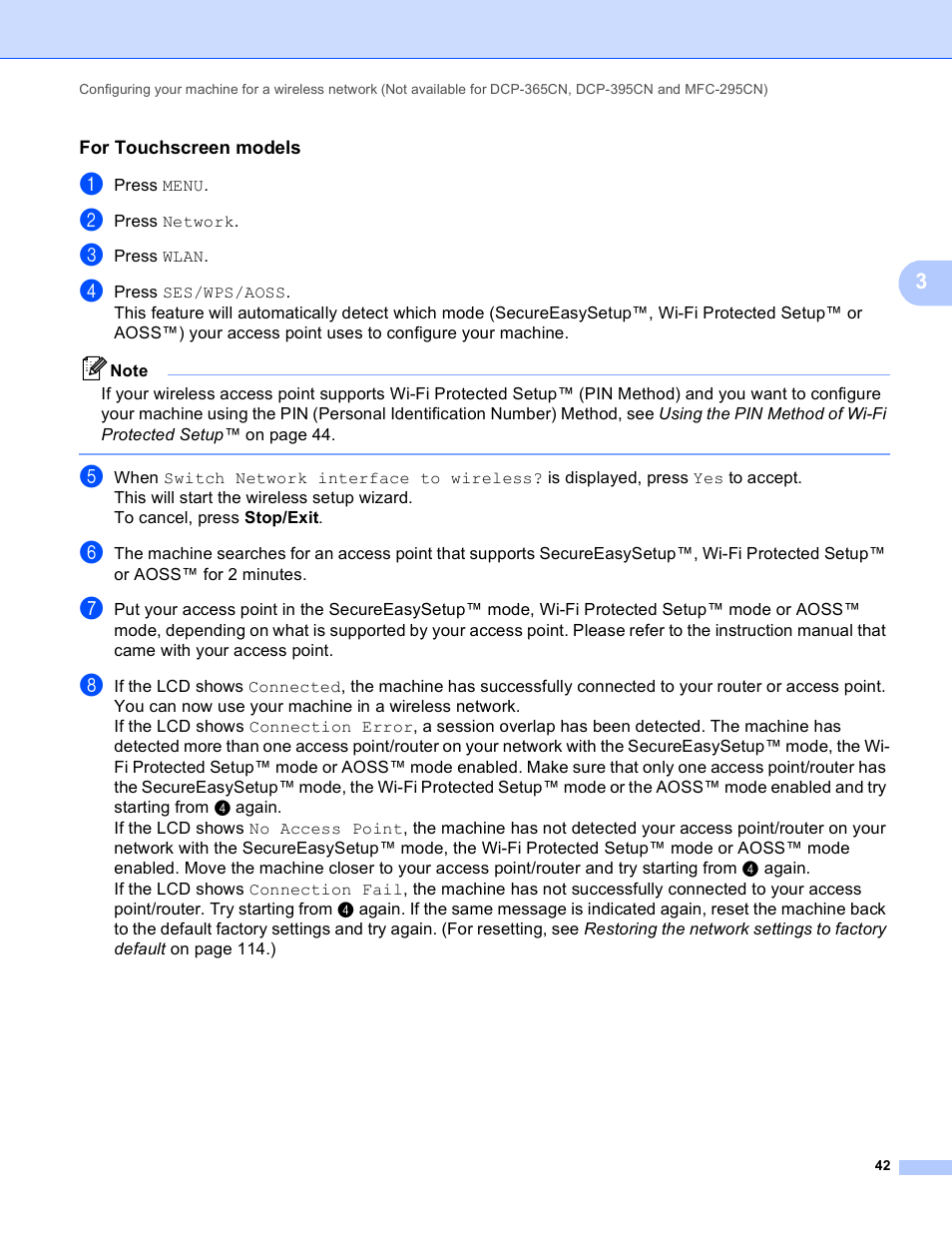 For touchscreen models | Brother DCP-395CN User Manual | Page 51 / 170
