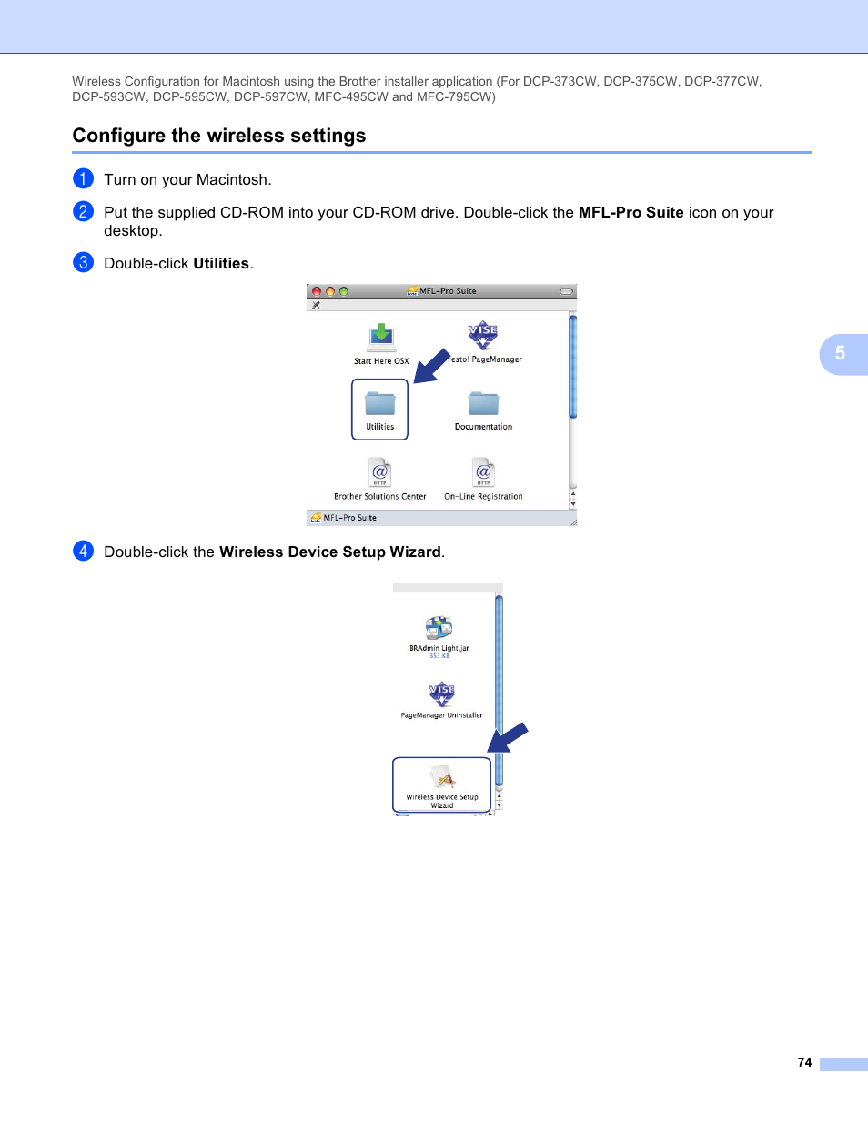 Configure the wireless settings, 5configure the wireless settings | Brother DCP-395CN User Manual | Page 83 / 170