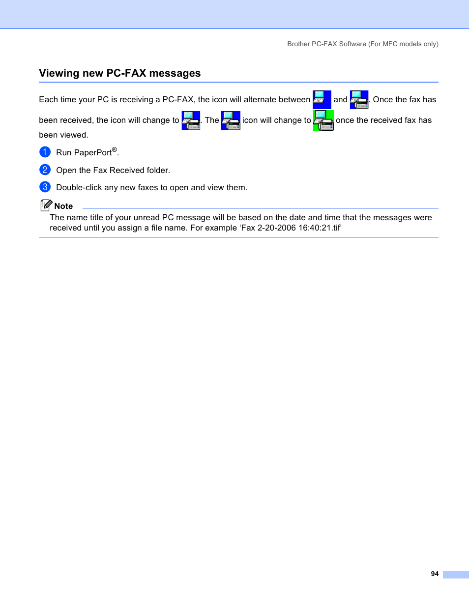 Viewing new pc-fax messages | Brother MFC-640CW User Manual | Page 100 / 160