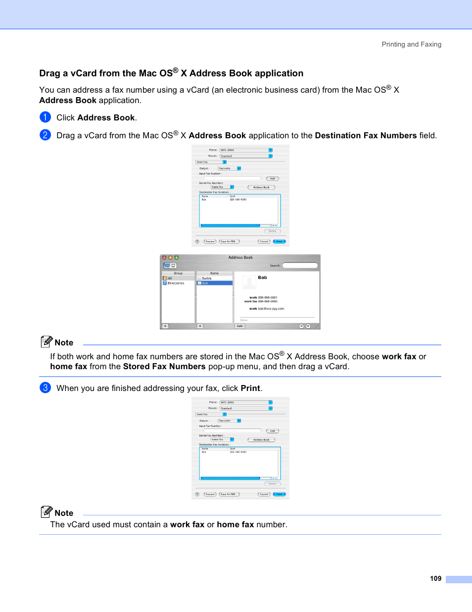 Drag a vcard from the mac os, X address book application | Brother MFC-640CW User Manual | Page 115 / 160