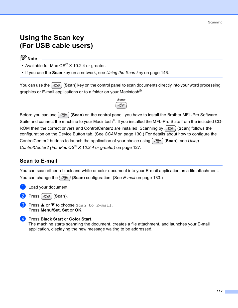 Using the scan key (for usb cable users), Scan to e-mail | Brother MFC-640CW User Manual | Page 123 / 160