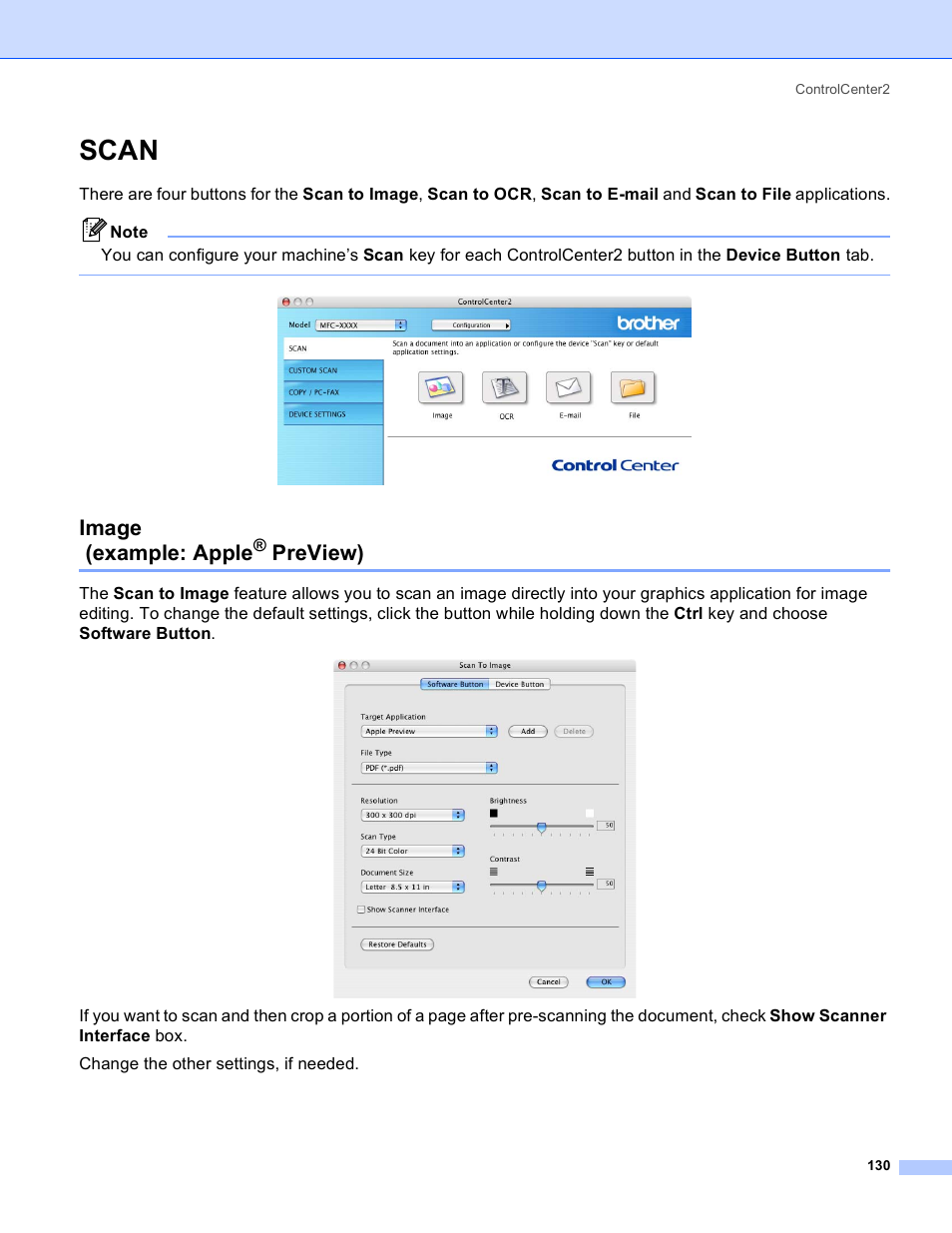 Scan, Image (example: apple® preview), Image | Example: apple, Preview), Image (example: apple | Brother MFC-640CW User Manual | Page 136 / 160