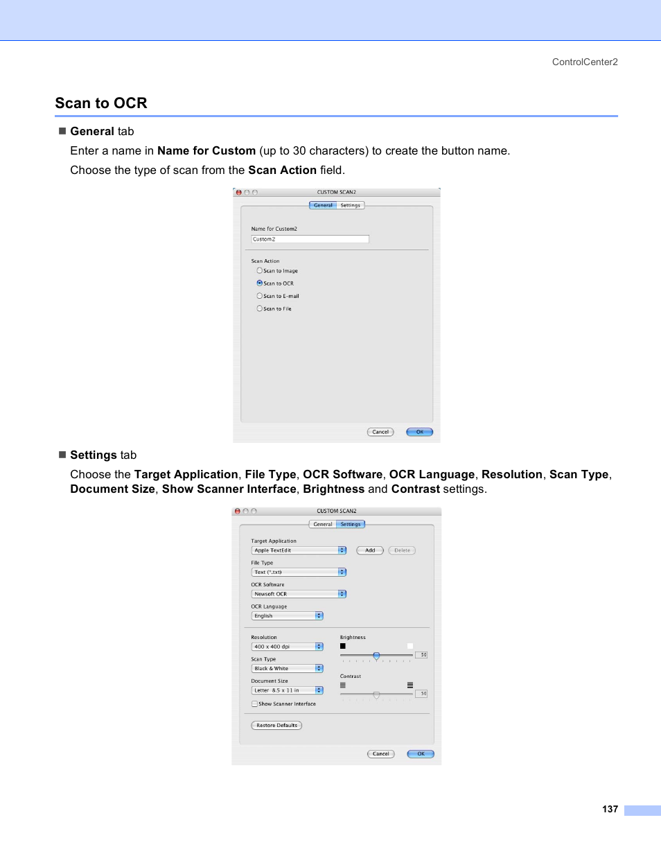 Scan to ocr | Brother MFC-640CW User Manual | Page 143 / 160