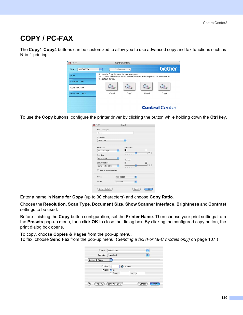 Copy / pc-fax | Brother MFC-640CW User Manual | Page 146 / 160