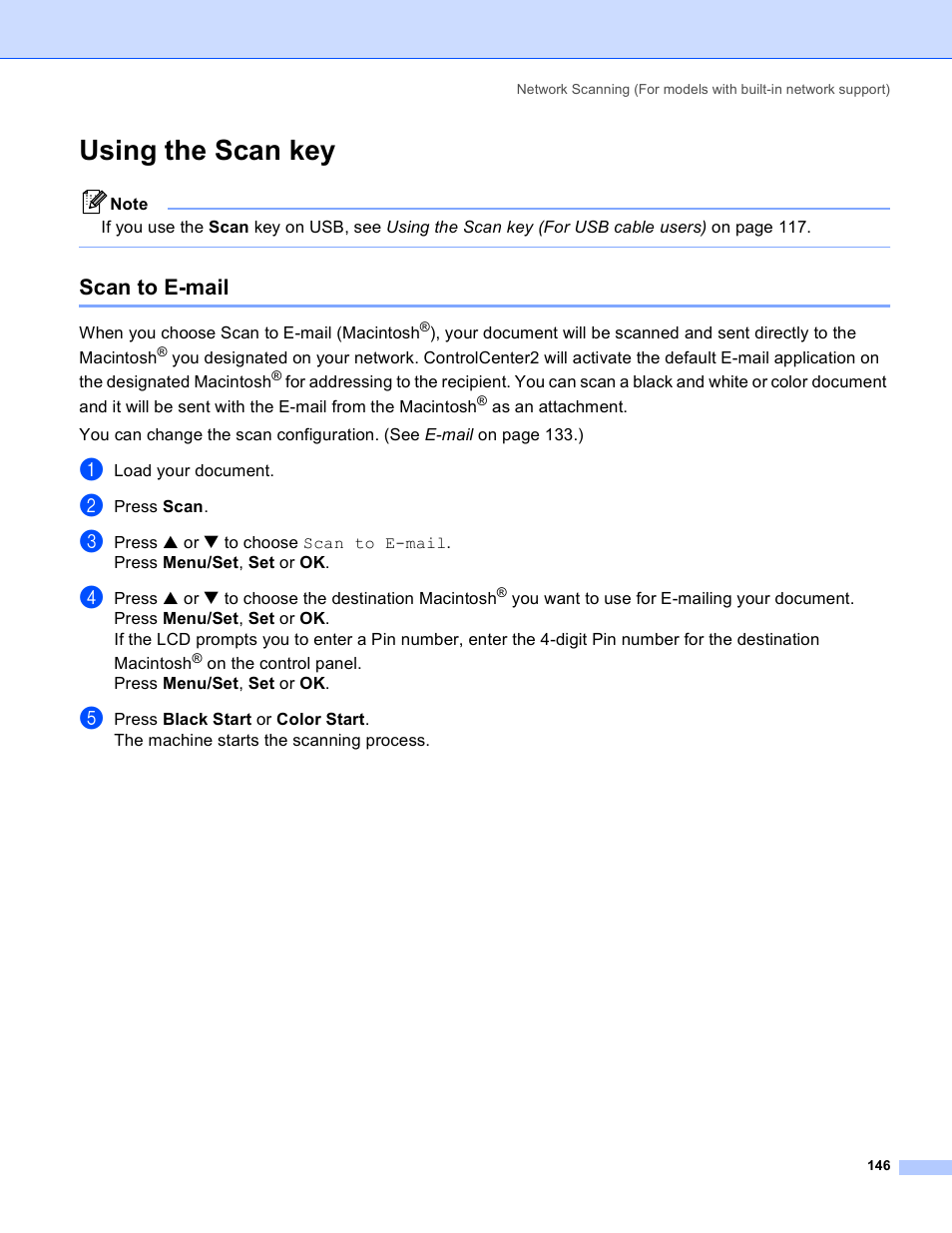 Using the scan key, Scan to e-mail | Brother MFC-640CW User Manual | Page 152 / 160