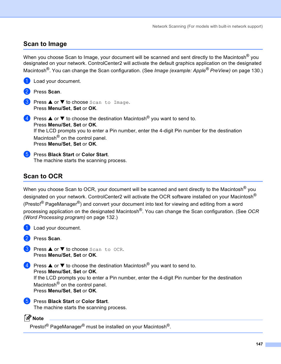 Scan to image, Scan to ocr, Scan to image scan to ocr | Brother MFC-640CW User Manual | Page 153 / 160