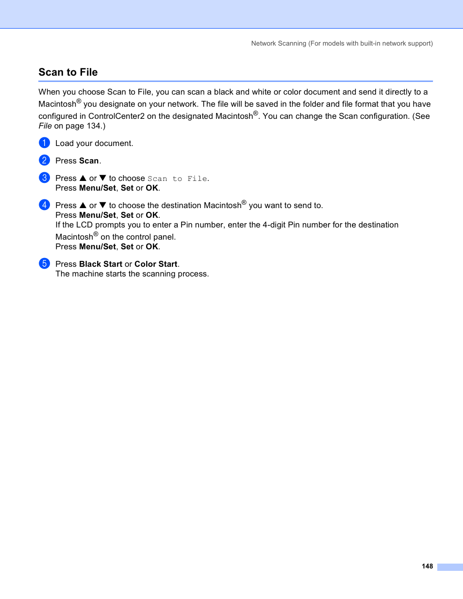 Scan to file | Brother MFC-640CW User Manual | Page 154 / 160