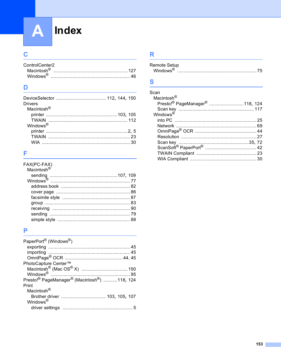 Index | Brother MFC-640CW User Manual | Page 159 / 160