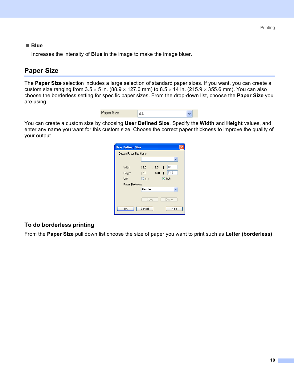 Paper size, To do borderless printing | Brother MFC-640CW User Manual | Page 16 / 160