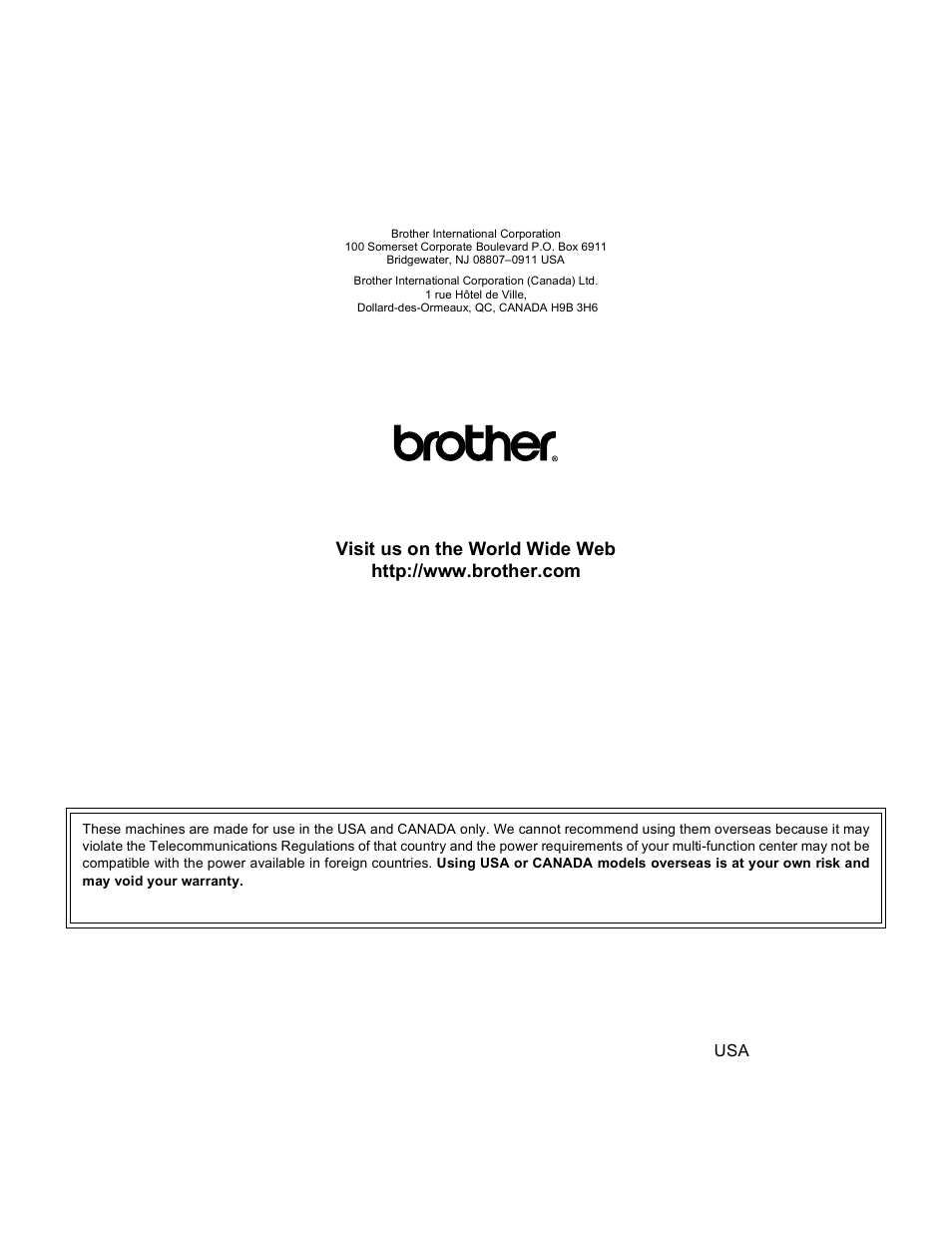 Brother usa | Brother MFC-640CW User Manual | Page 160 / 160