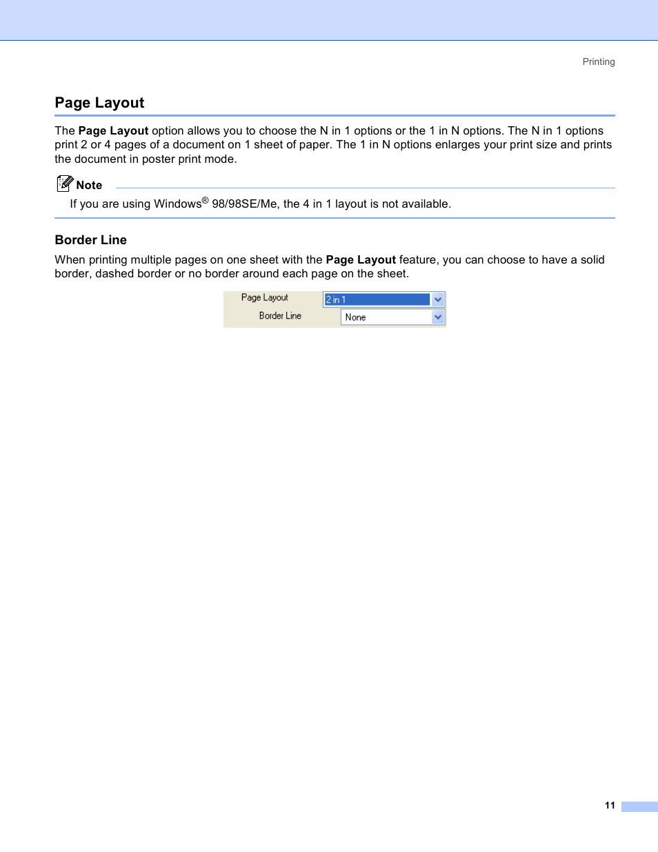 Border line, Page layout | Brother MFC-640CW User Manual | Page 17 / 160