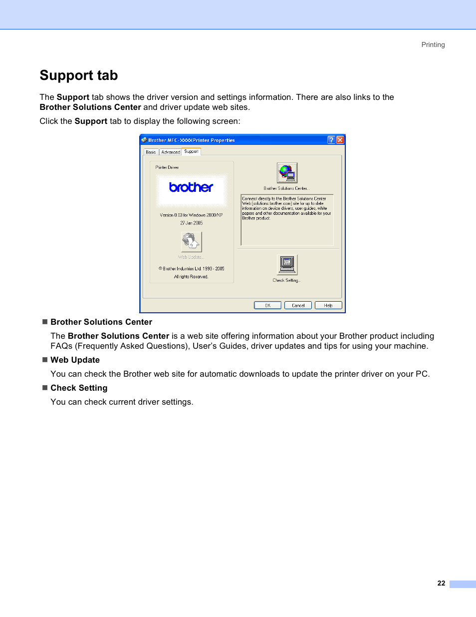 Support tab | Brother MFC-640CW User Manual | Page 28 / 160