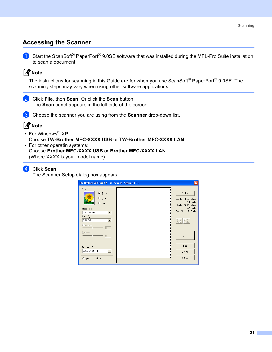 Accessing the scanner | Brother MFC-640CW User Manual | Page 30 / 160