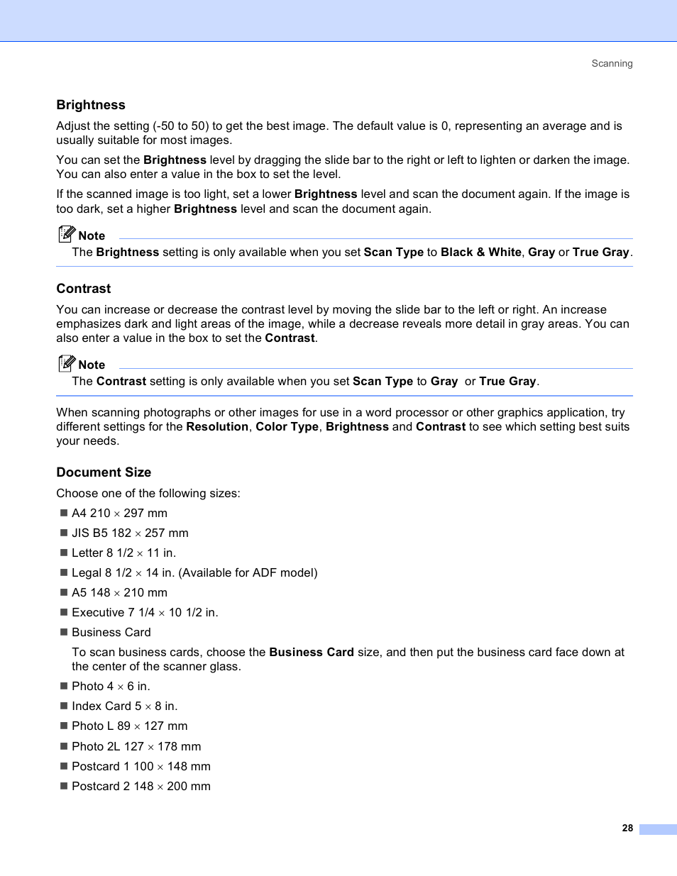 Brightness, Contrast, Document size | Brother MFC-640CW User Manual | Page 34 / 160