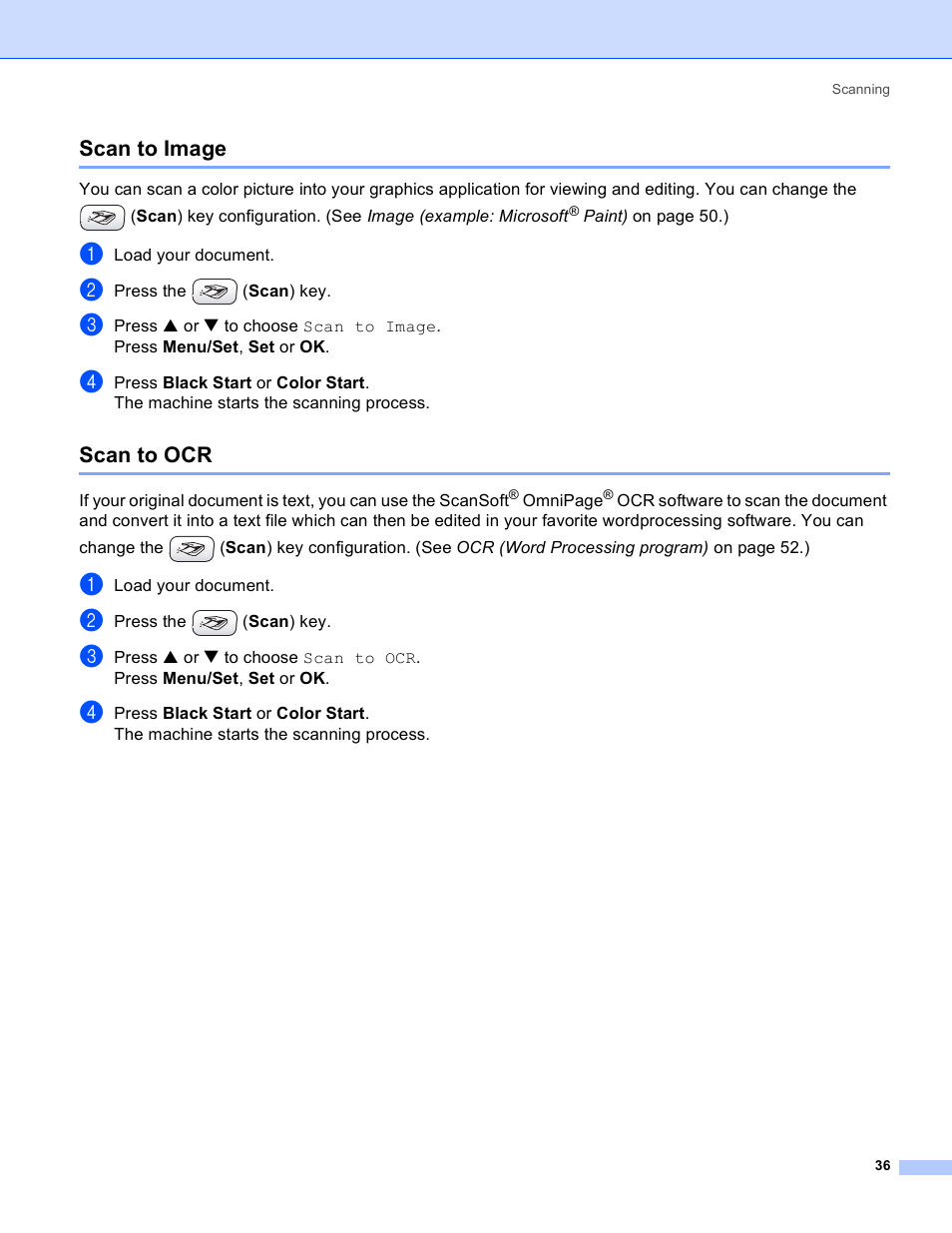 Scan to image, Scan to ocr, Scan to image scan to ocr | Brother MFC-640CW User Manual | Page 42 / 160