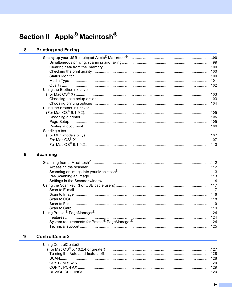 Macintosh | Brother MFC-640CW User Manual | Page 5 / 160