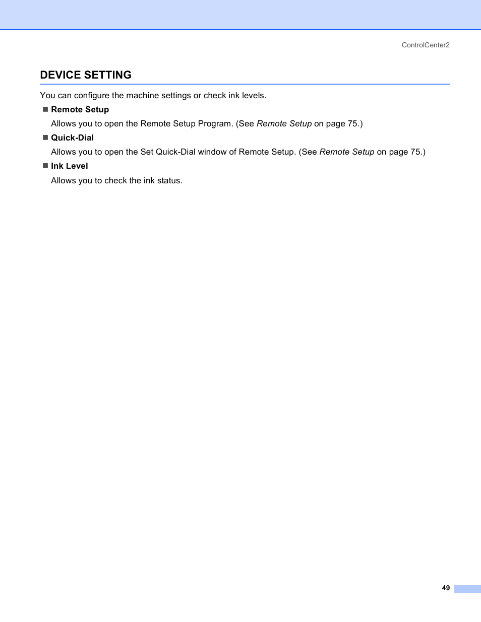 Device setting | Brother MFC-640CW User Manual | Page 55 / 160