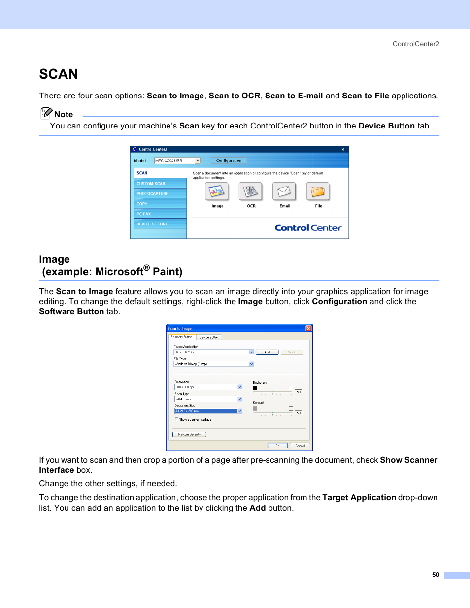 Scan, Image (example: microsoft® paint), Image | Example: microsoft, Paint), Image (example: microsoft | Brother MFC-640CW User Manual | Page 56 / 160