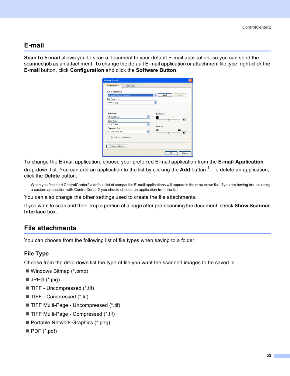 E-mail, File attachments, File type | E-mail file attachments | Brother MFC-640CW User Manual | Page 59 / 160