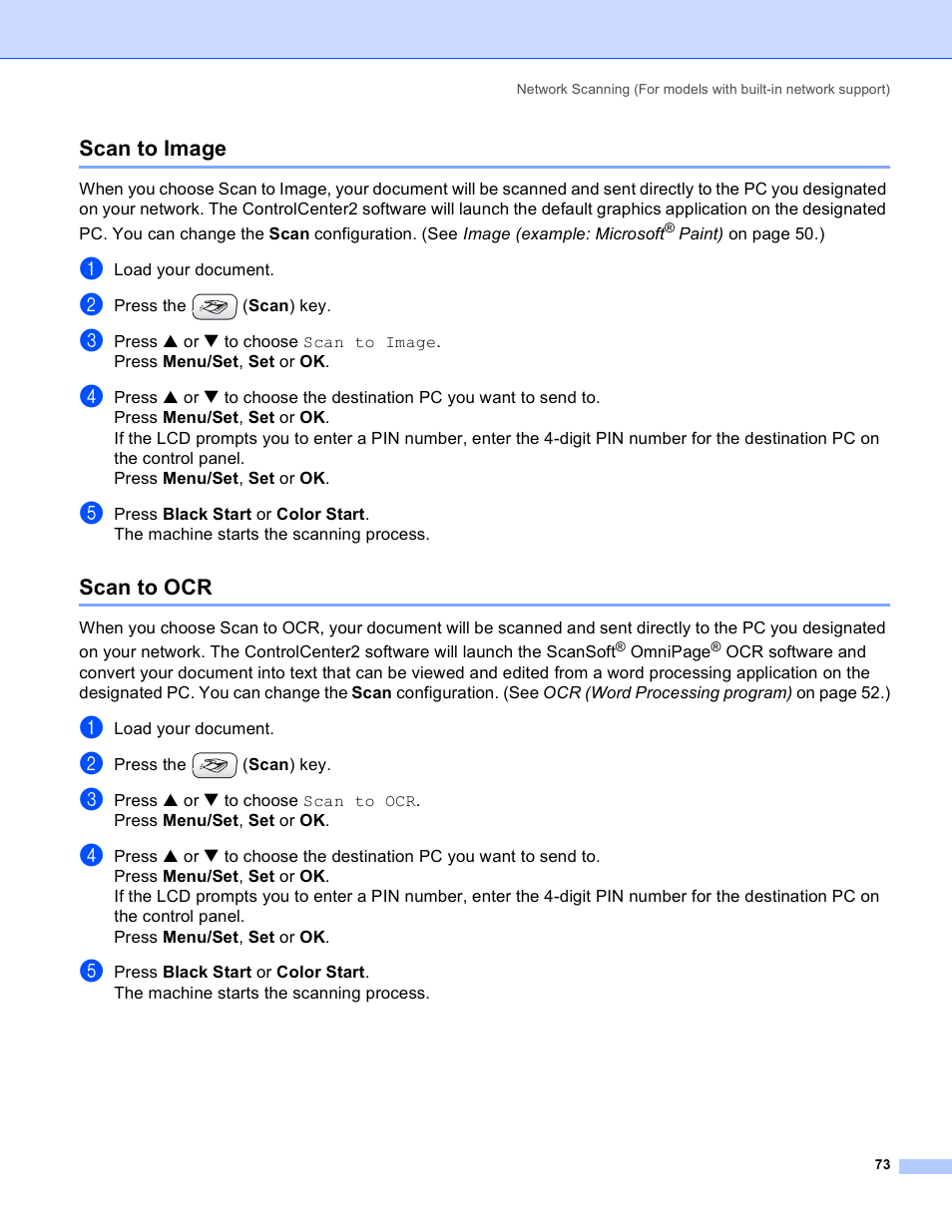 Scan to image, Scan to ocr, Scan to image scan to ocr | Brother MFC-640CW User Manual | Page 79 / 160
