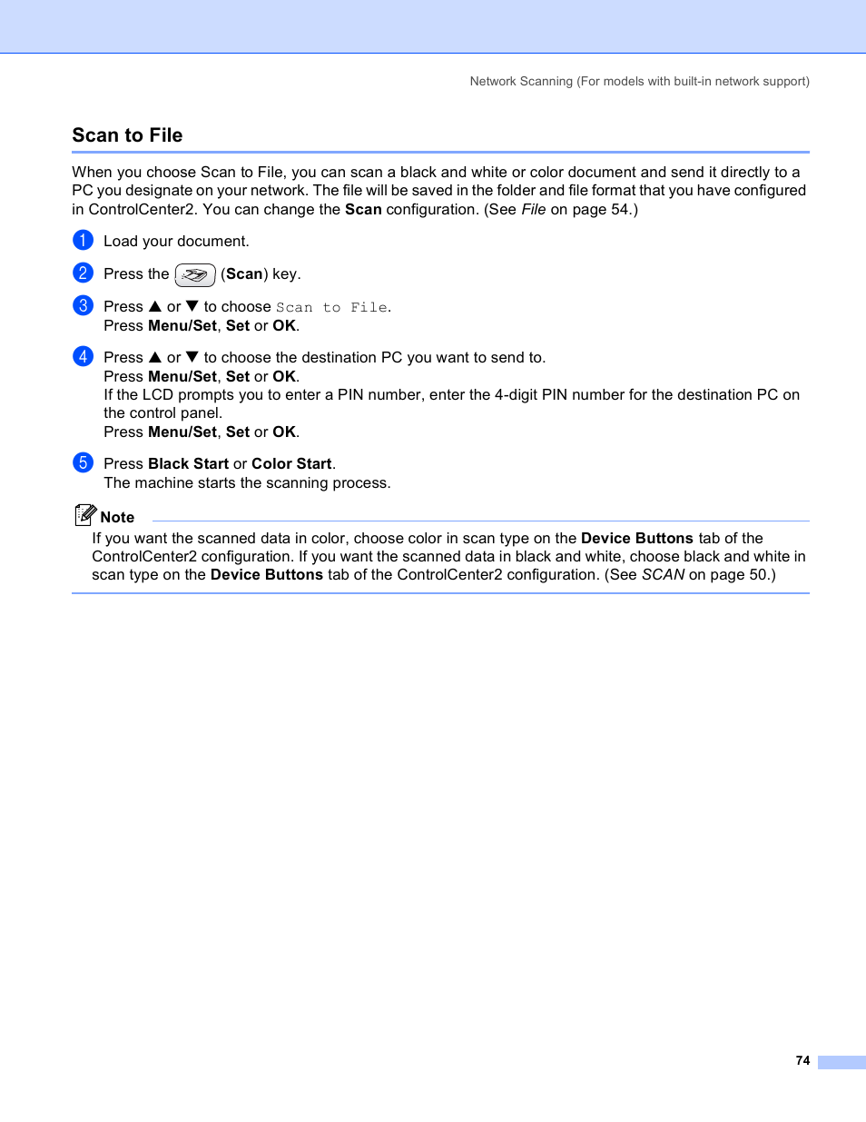 Scan to file | Brother MFC-640CW User Manual | Page 80 / 160