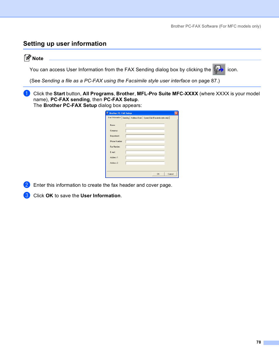 Setting up user information | Brother MFC-640CW User Manual | Page 84 / 160