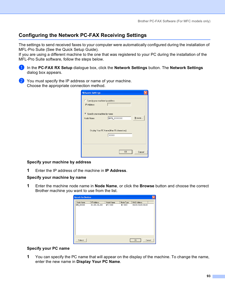 Configuring the network pc-fax receiving settings | Brother MFC-640CW User Manual | Page 99 / 160