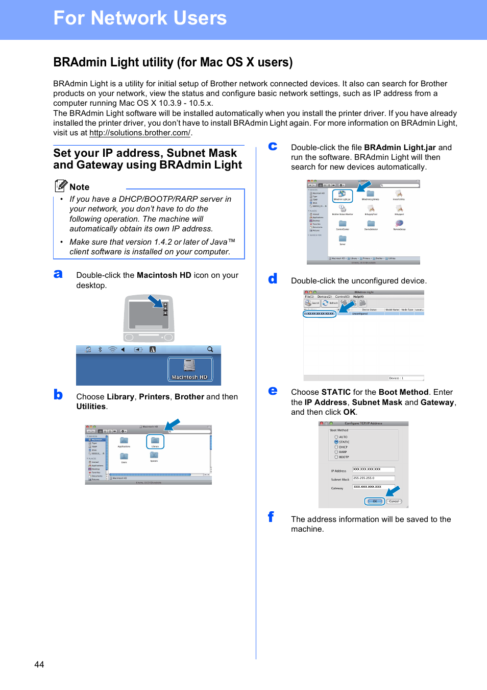 Bradmin light utility (for mac os x users), For network users | Brother MFC-795CW User Manual | Page 44 / 46