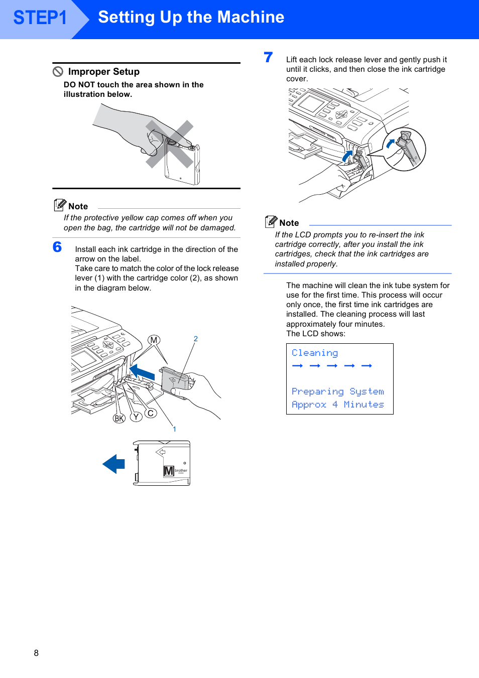 Step1, Setting up the machine, Improper setup | Brother MFC-440CN User Manual | Page 10 / 35