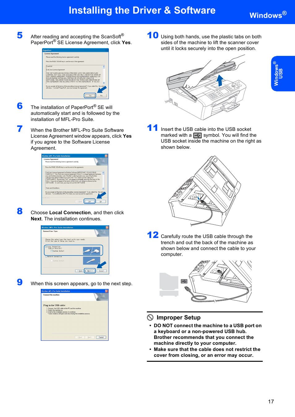 Installing the driver & software, Windows | Brother MFC-440CN User Manual | Page 19 / 35